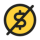 Yellow coin icon with dollar sign struck out