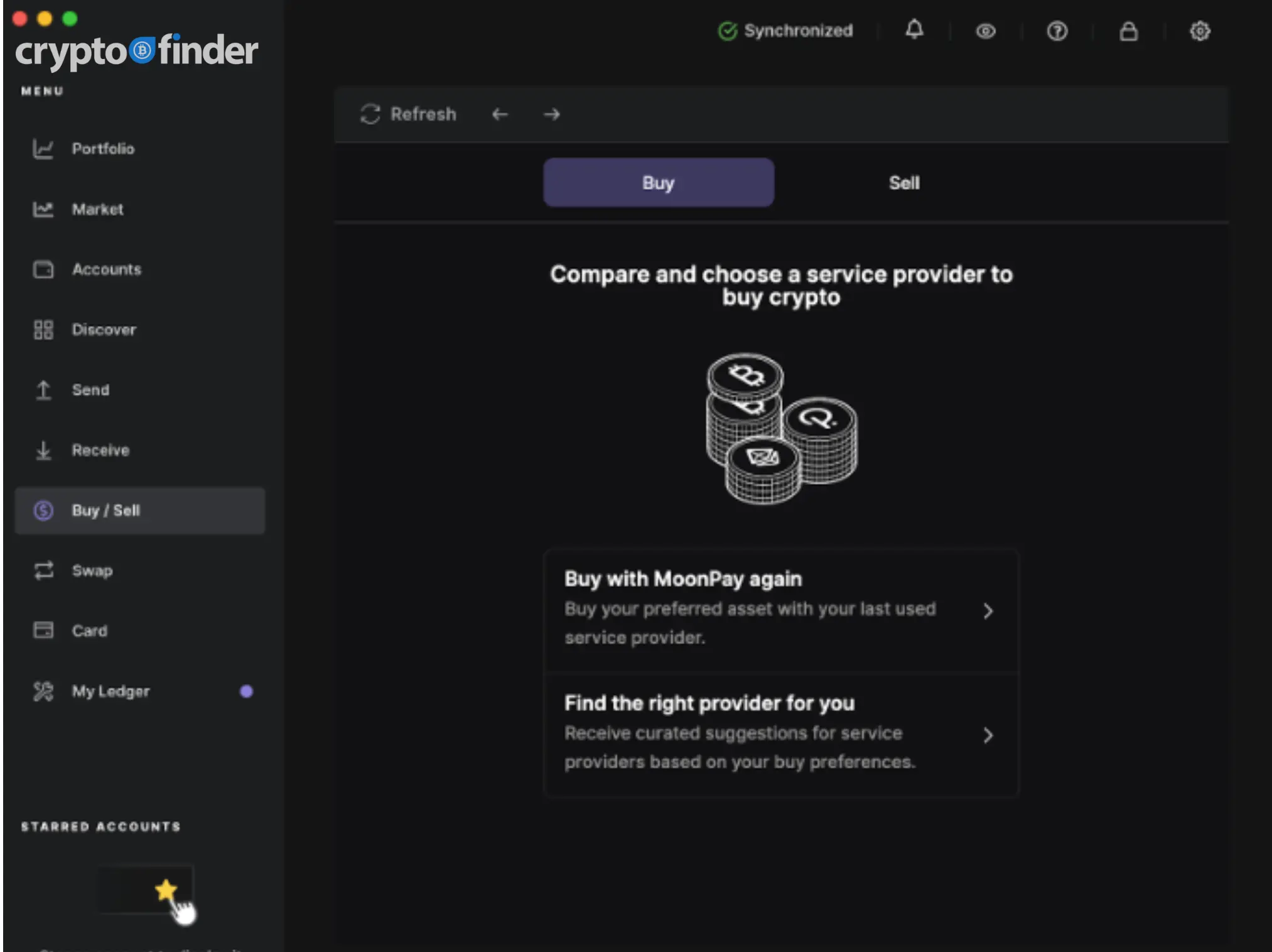 Choosing a service to buy crypto in Ledger Live