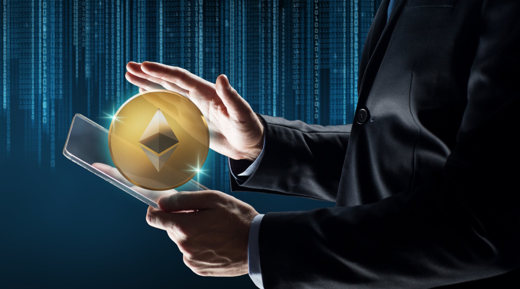 Image: Finder Business man with digital tablet and Ethereum hologram - Canva