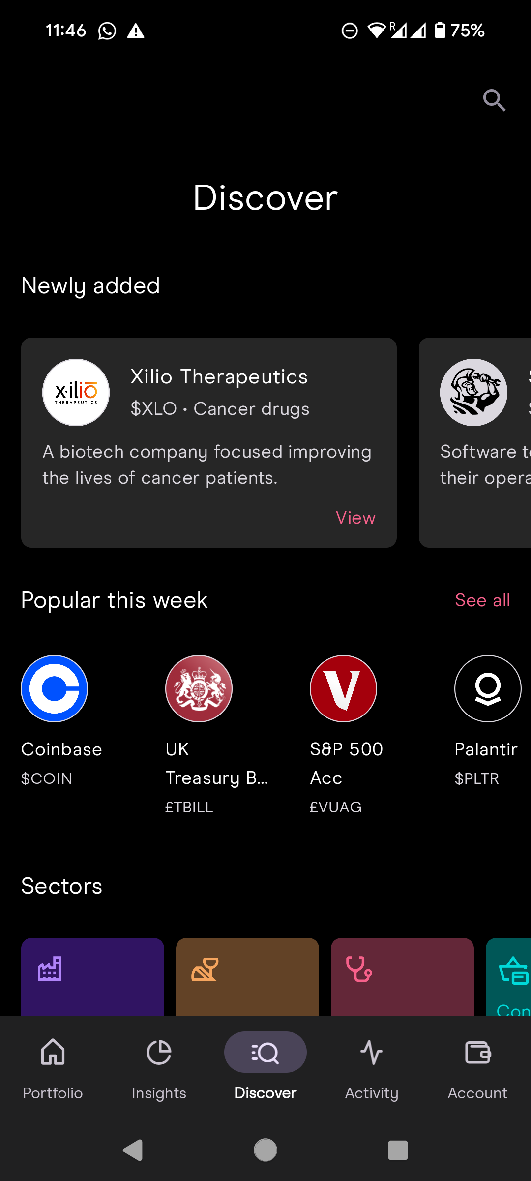Screenshot of the Freetrade app showing the investment discovery screen